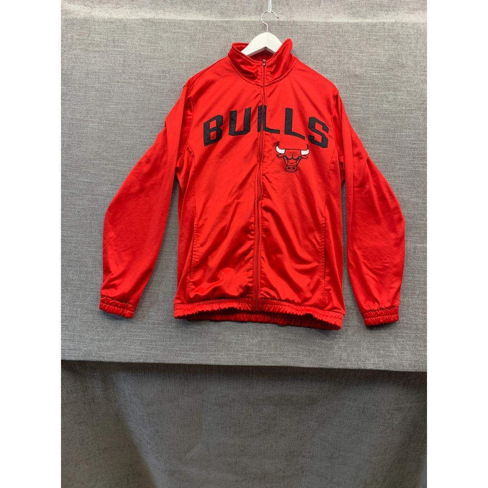 Chicago Bulls Track Jacket Men Medium Red NBA Basketball Spellout Logo Mock Neck